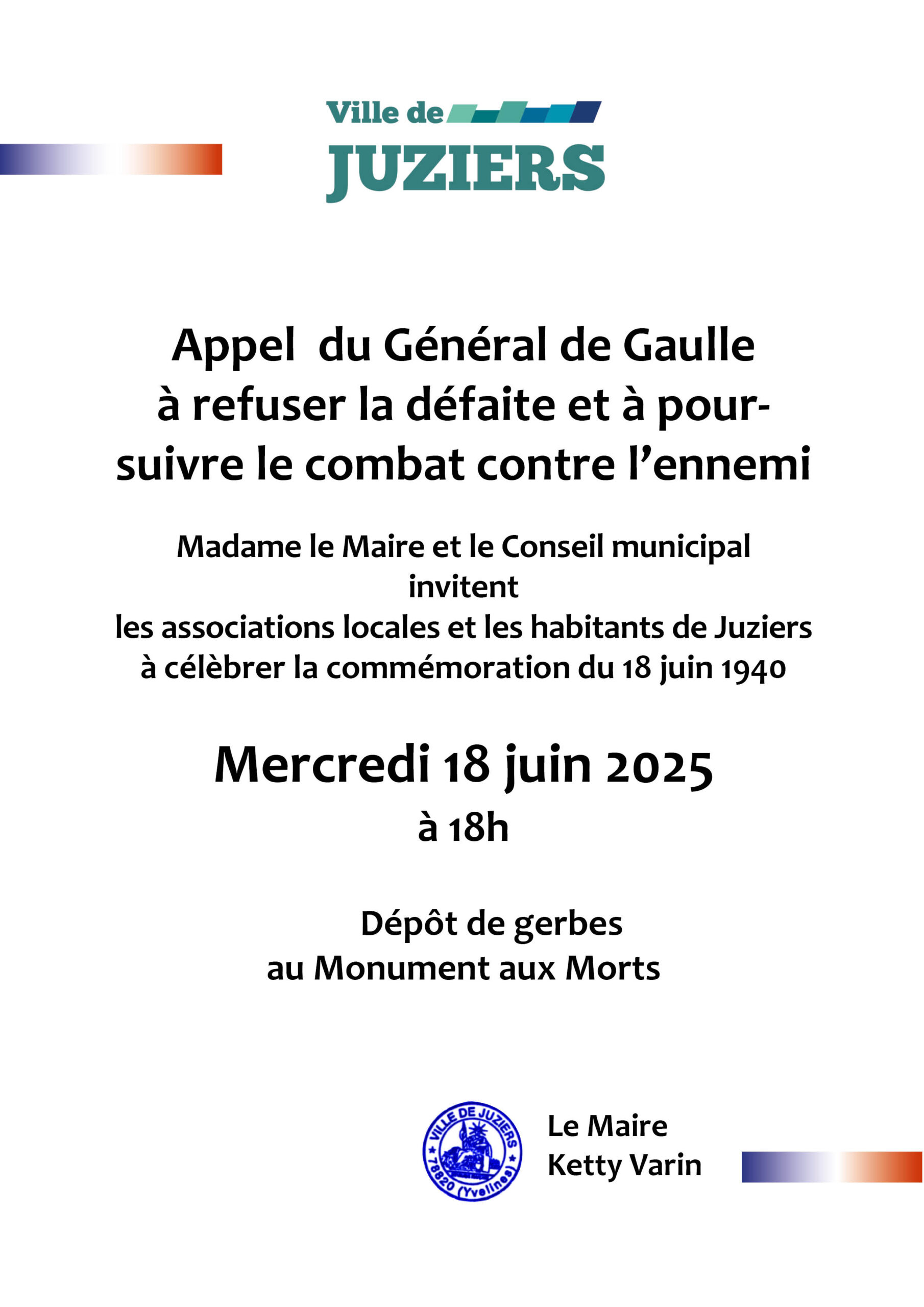 Commémoration de l'appel du Général de Gaulle du 18 juin